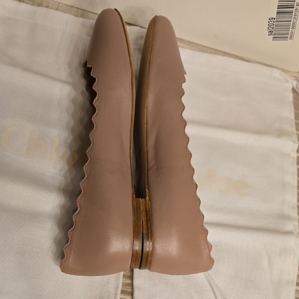 Chloe Pink Tea All Leather Scalloped Ballet Flats - Picture 5 of 15